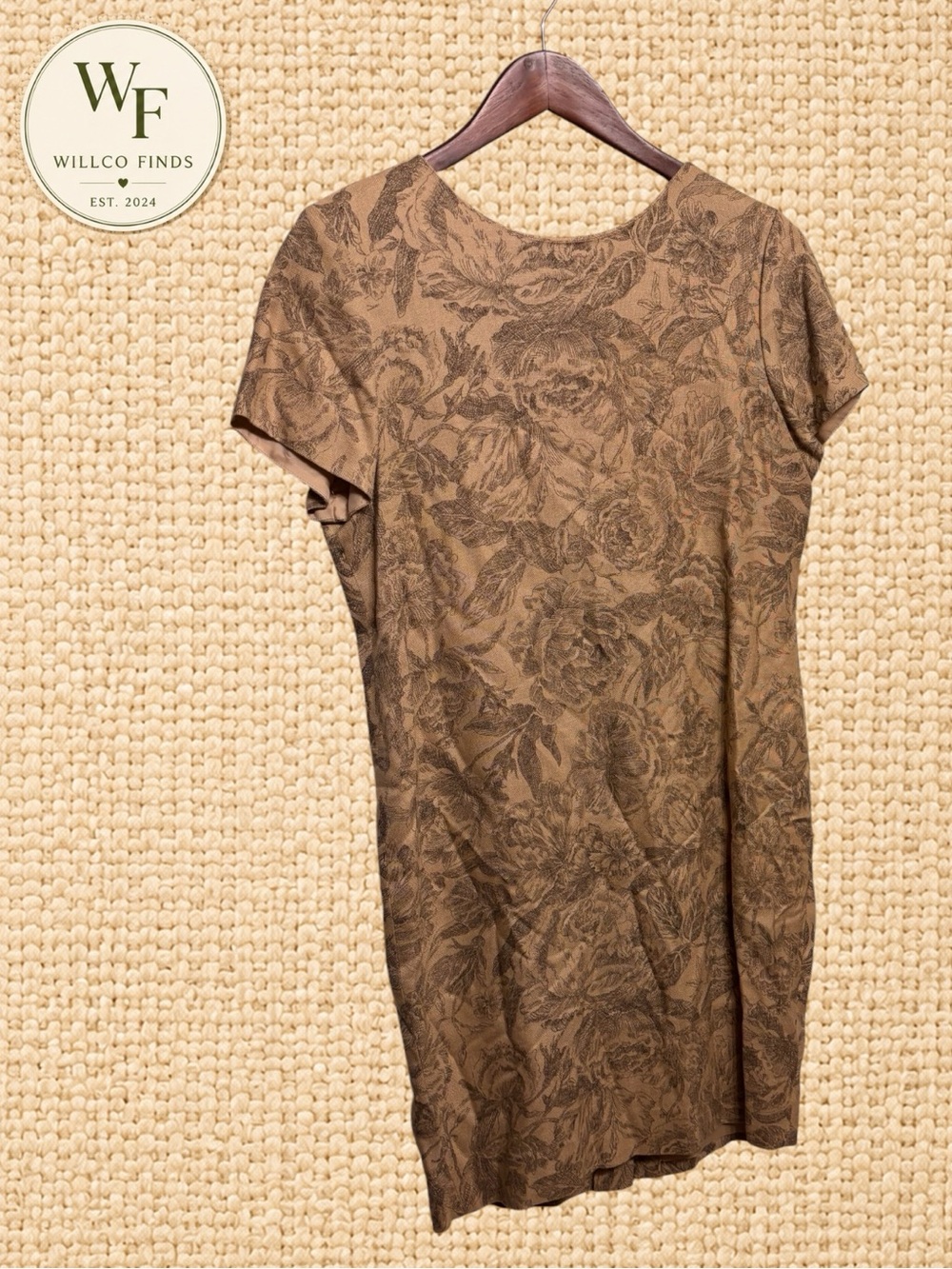 Liz Claiborne Petite Floral Rayon Sheath Dress Brown Button Back Size 8P